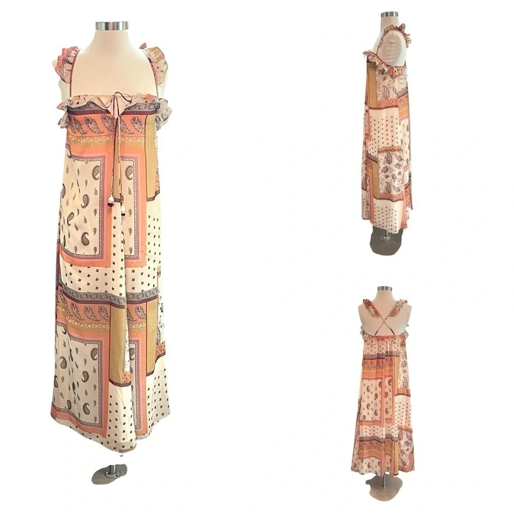 Zara Orange Cream Maxi Sundress Size XXS